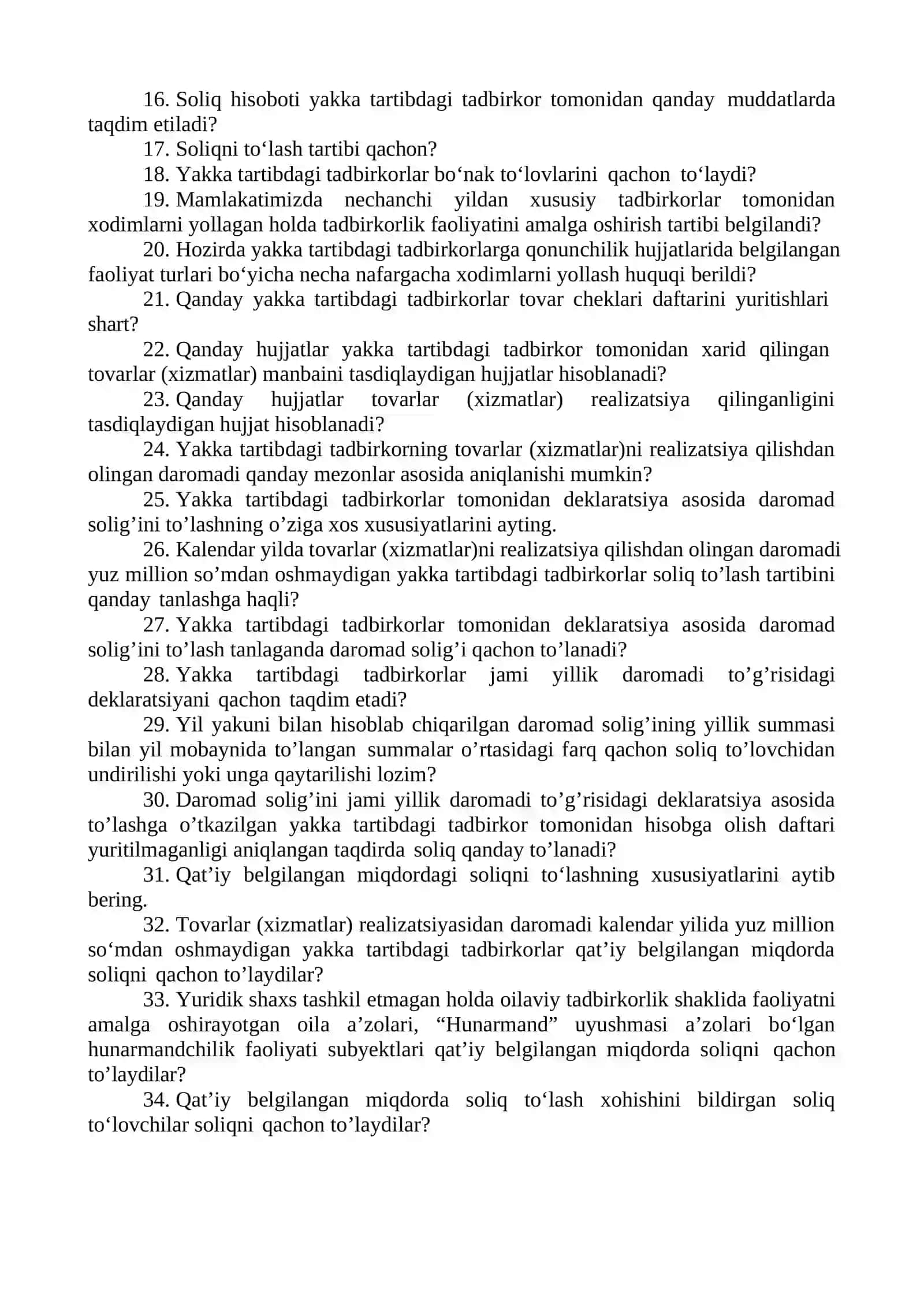 TADBIRKORLIK FAOLIYATI BILAN SHUG'ULLANUVCHI JISMONIY SHAXSLARNI SOLIQQA TORTISH 2