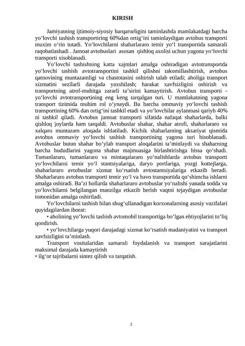 Kurs Loyihasi Avtobuslar Uchun Texnologik Hisoblash 2