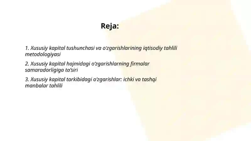Xususiy kapitaldagi oʻzgarishlarning iqtisodiy tahlili 2