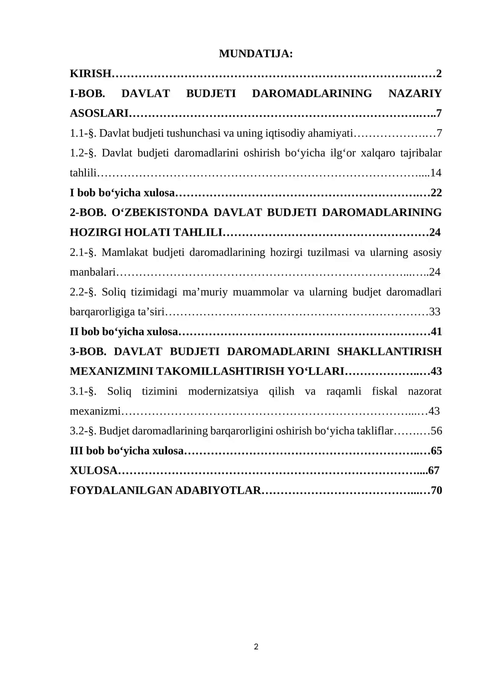 DAVLAT BUDJETI DAROMADLARINI SHAKLLANTIRISH MEXANIZMINI TAKOMILLASHTIRISH 2
