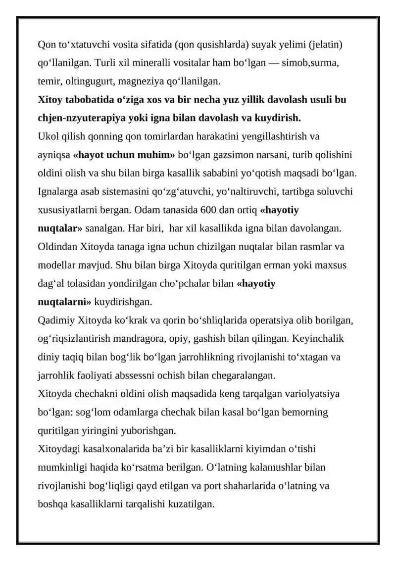 Qadimgi Xitoyda Tibbiyot va Uning Oʻziga Hos Tomonlari 2