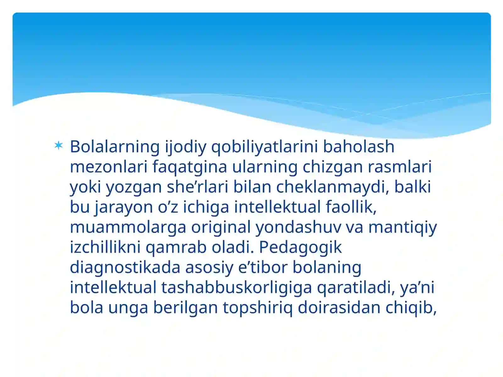 Bolalarning ijodiy qobiliyatini baholash mezonlari va rivojlantirish usullari diagnostika 2