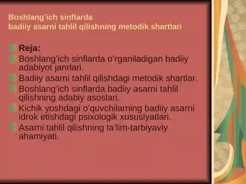 Boshlang'ich sinfda liroepik asarlar ustida ishlash metodikasi 2