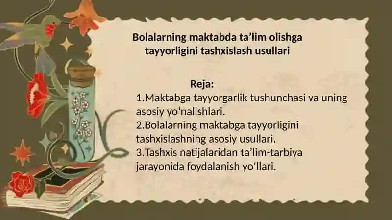 Bolalarning maktabda ta’lim olishga tayyorligini tashxislash usullari 2