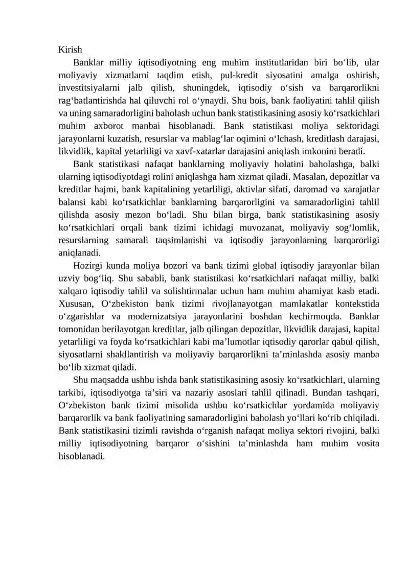Bank statistikasining asosiy ko'rsatkichlari 2