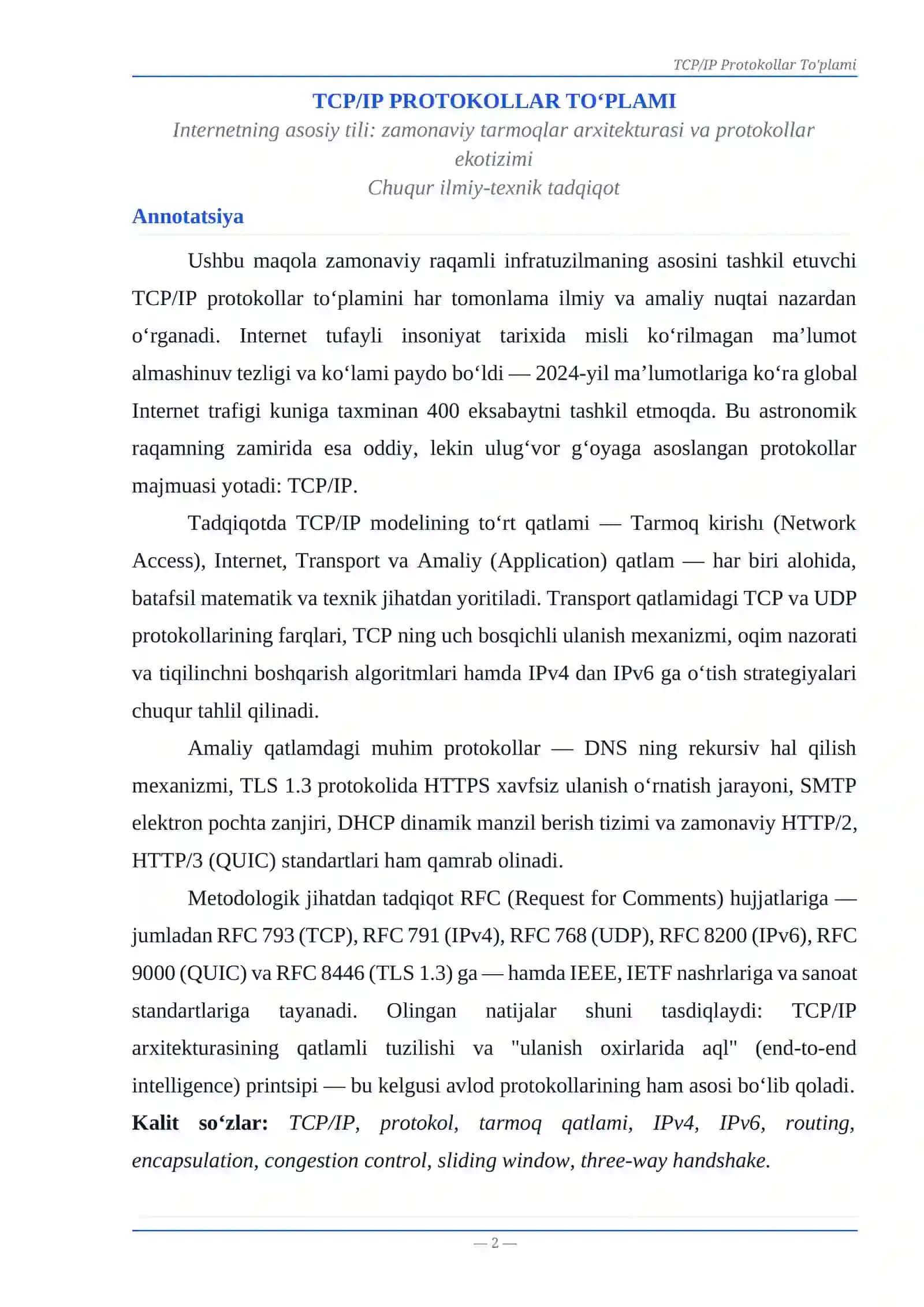 TCP/IP PROTOKOLLAR TO‘PLAMI MAQOLA 2