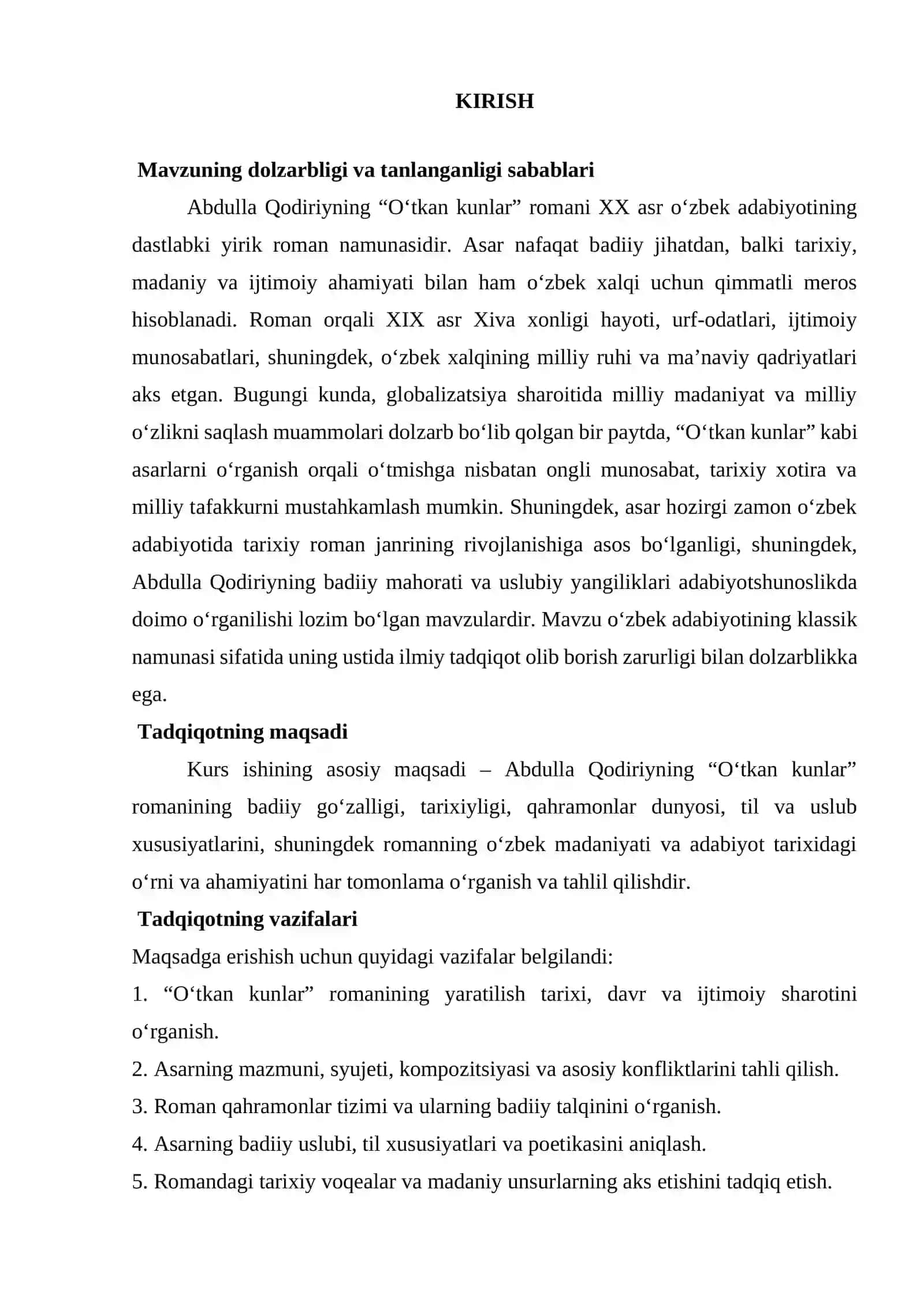 Abdulla Qodiriyning Oʻtgan kunlar romani ustida ishlash 2