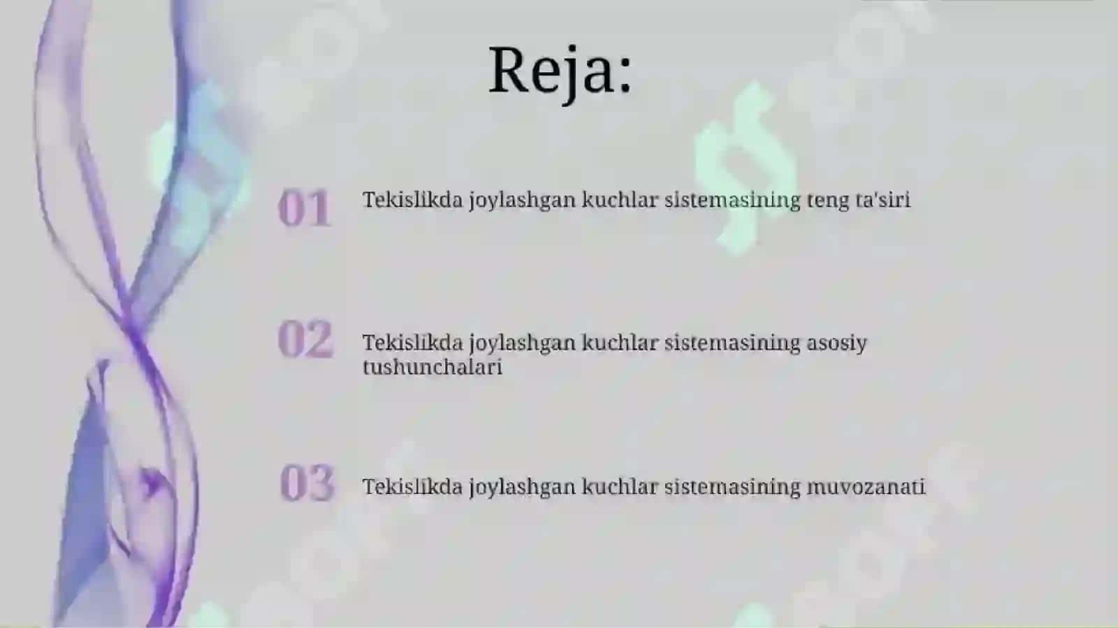 TEKISLIKDA JOYLASHGAN KUCHLAR TIZIMI 2