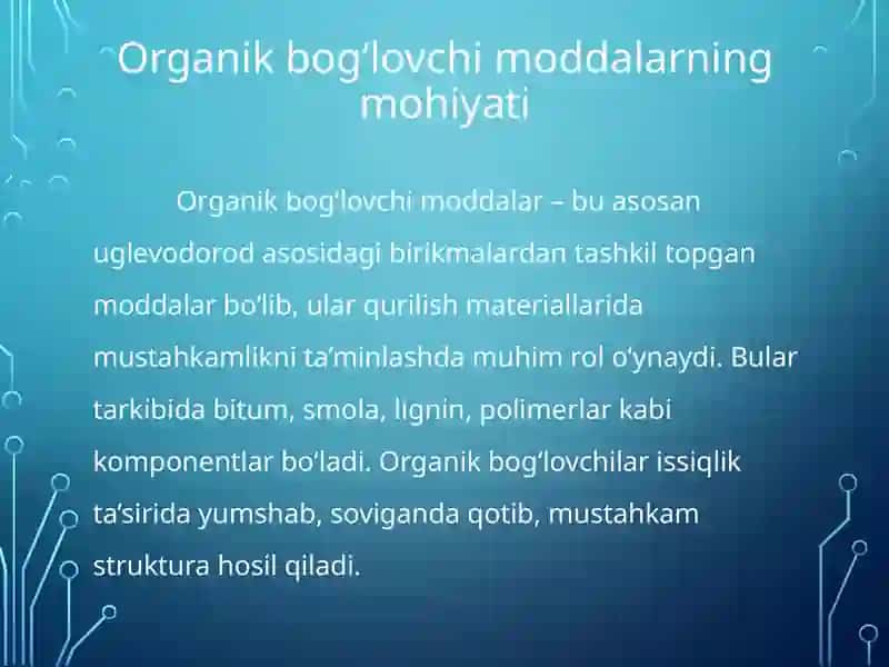 Organik bog'lovchi moddalar.  Quruq usulda klinkerni pishirish texnologiyasi 2
