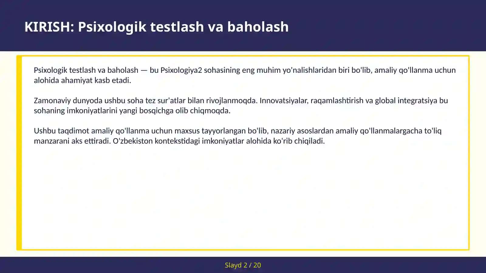 Psixologik testlash va baholash 2