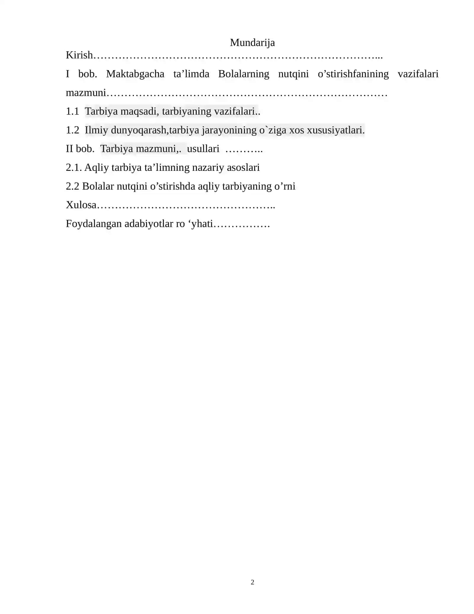 Bolalar nutqini o’stirish fanidan 2