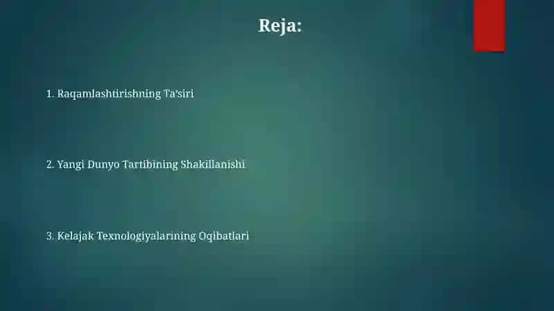 Kelajak texnologiyalari va raqamlashtirish oqibatlari 2