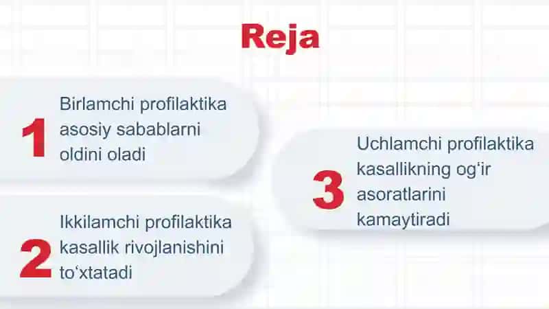 Yuqumli bo‘lmagan kasalliklarning birlamchi, ikkilamchi, uchlamchi profilaktikasi 2