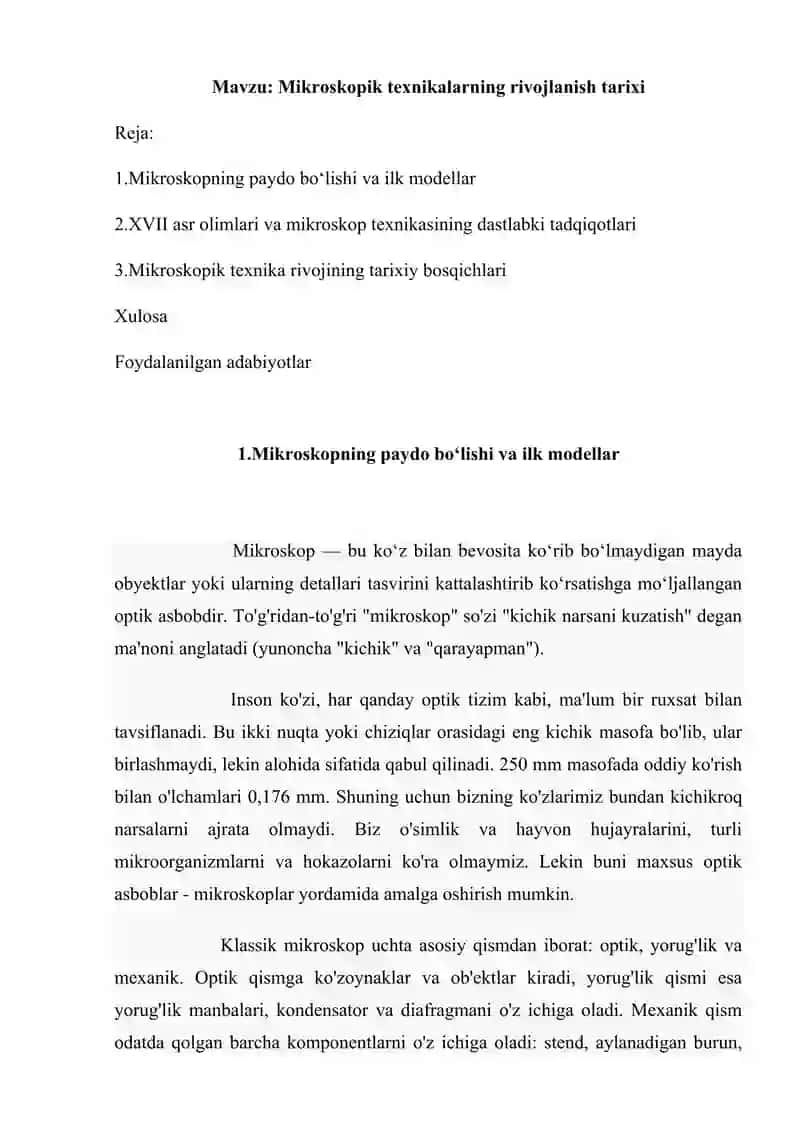 Mikroskopik texnikalarning rivojlanish tarixi 2