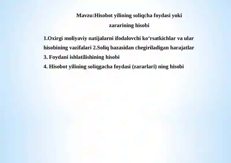 HISOBOT YILINING SOLIQCHA FOYDASI YOKI ZARARINING HISOBI 2