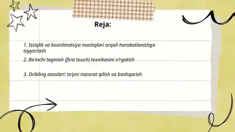 Futbol oʻyinida harakatlanish va toʻpni boshqarish texnikasini oʻrgatish 2