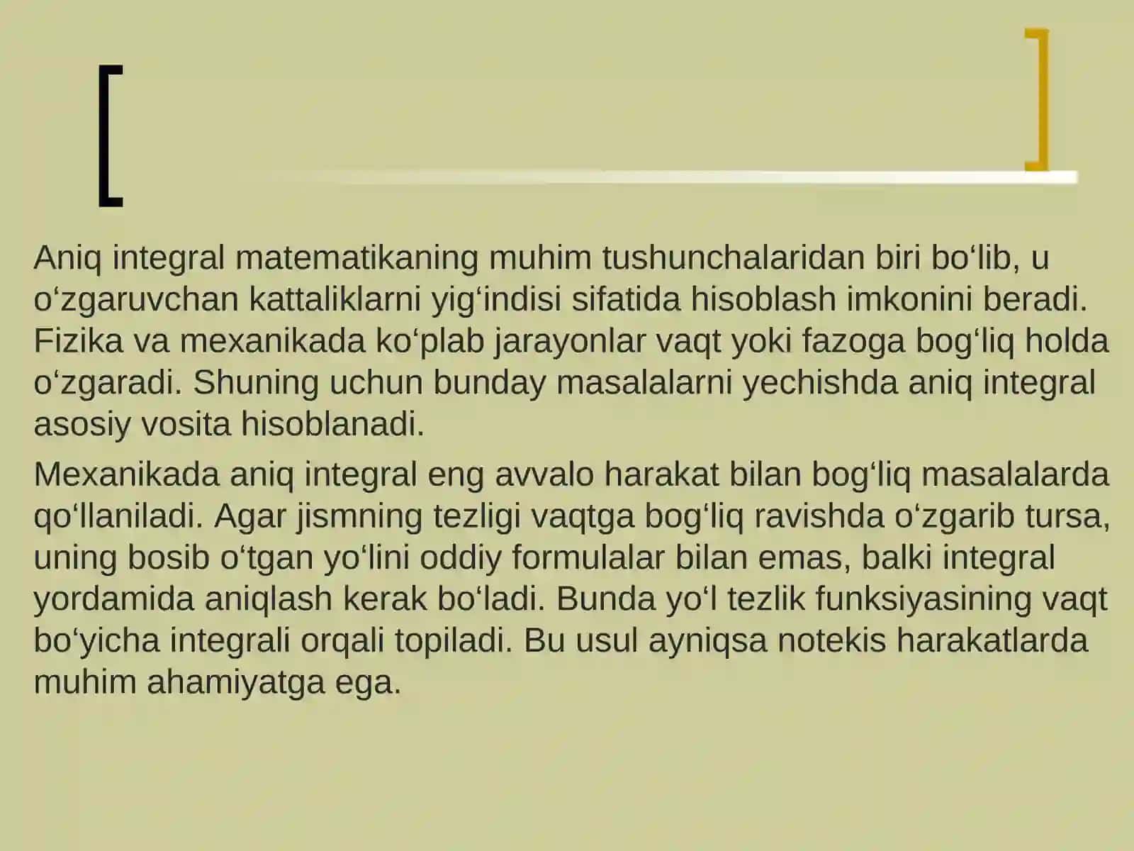 Aniq integralning mexanika va fizika masalalarini yechishga tadbiqi 2