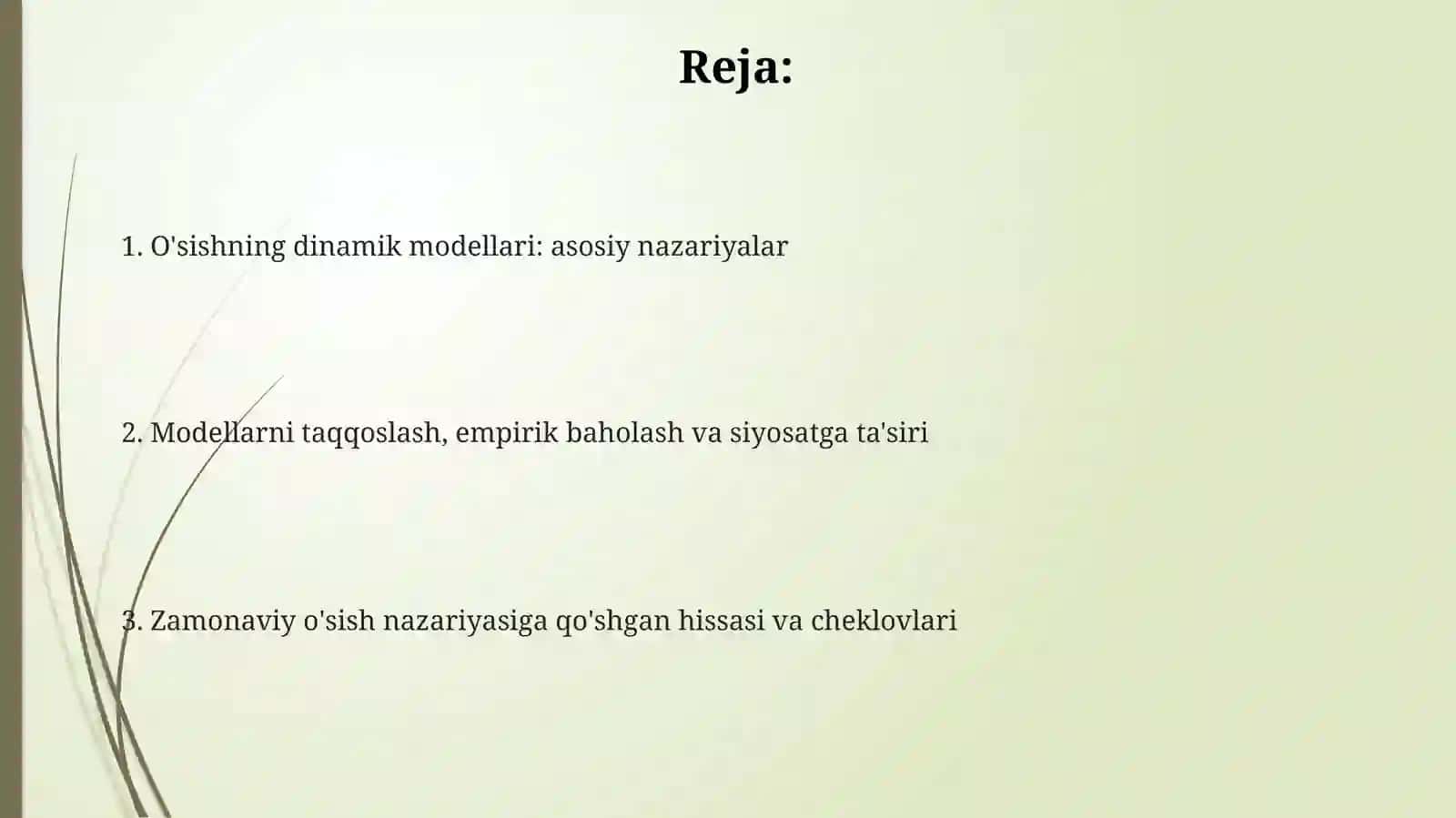 O'sishning dinamik modellari: asosiy nazariyalar 2
