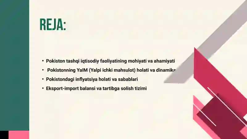 Pokistonning tashqiiqtisodiy faoliyatini boshqarish 2