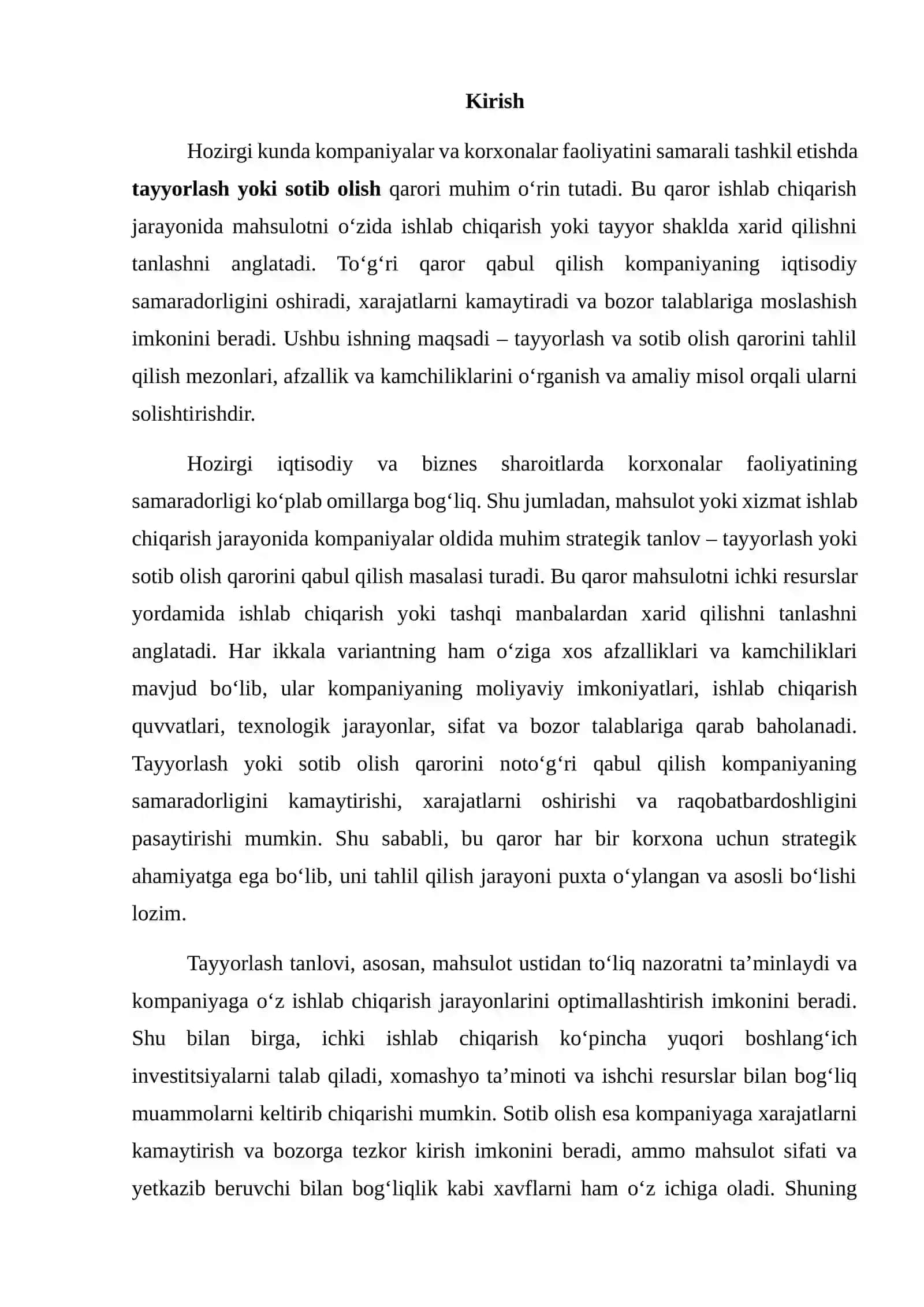 Tayyorlash yoki sotib olish qarorini tahlil qilish 2