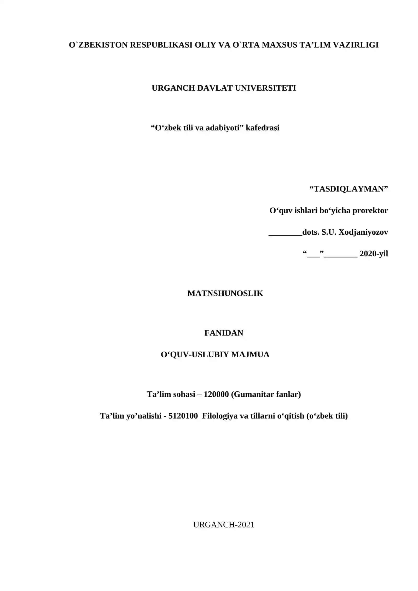 MATNSHUNOSLIK FANIDAN O‘QUV-USLUBIY MAJMUA 2