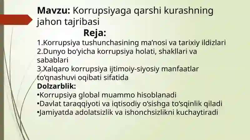 Korrupsiyaga qarshi kurashning jahon tajribasi 2