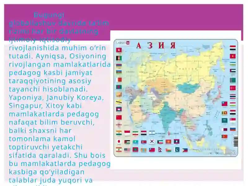 Mustaqilish Mavzu: Osiyoning rivojlangan mamlakatlari da pedagogika kasbi va Ungaqŏyiladigantalablarning xilma-xilligi 2