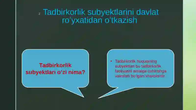 Tadbirkorlik subyektlarini davlatroʻyxatidanoʻtkazish 2