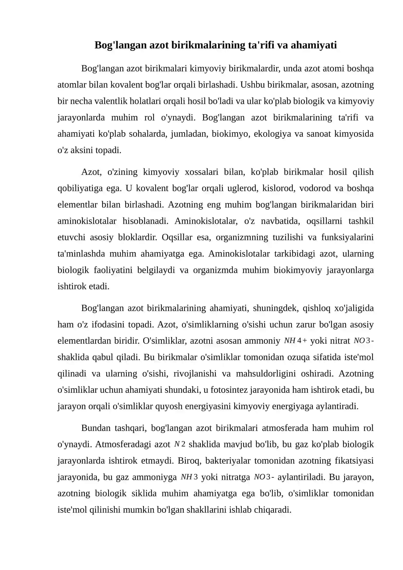 Bog'langan azot birikmalari. 2