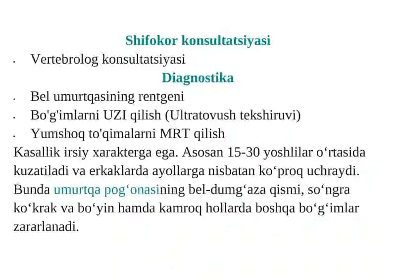 Bexterev kasalligi turlari, davolash usullari 2