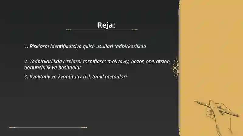 Tadbirkorlikda risklarni tahlil qilish va boshqarish usullari 2