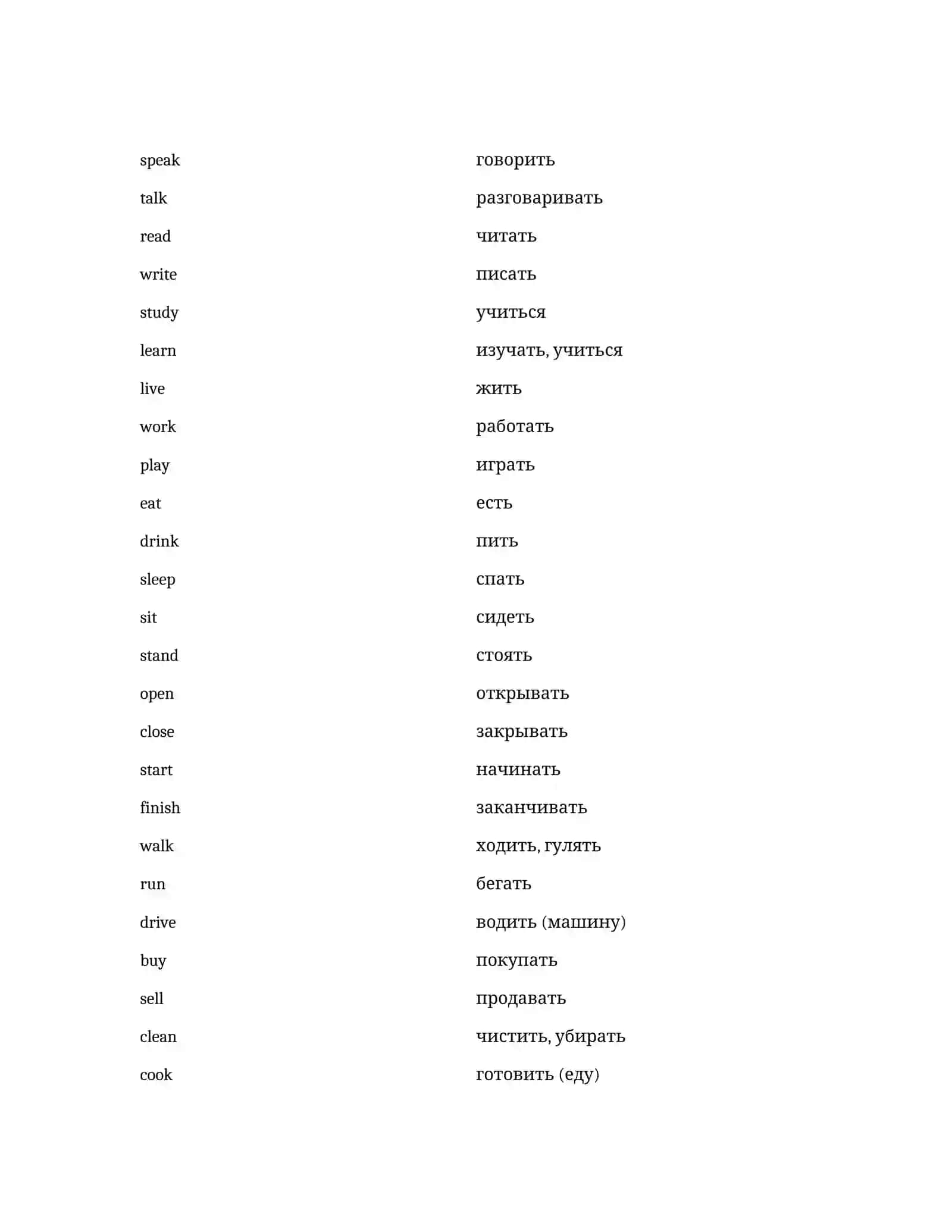 50 Common English Verbs for Elementary Level (with Russian Translations) 2