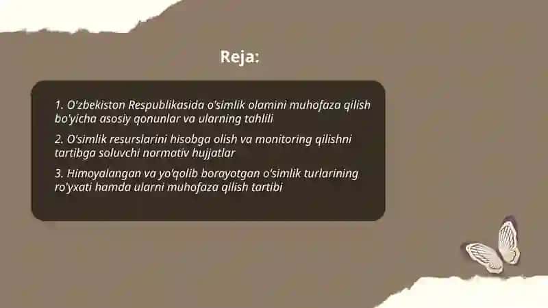 O'simlik olamini muhofaza qilish bo'yicha qonunlar va normativ hujjatlar 2