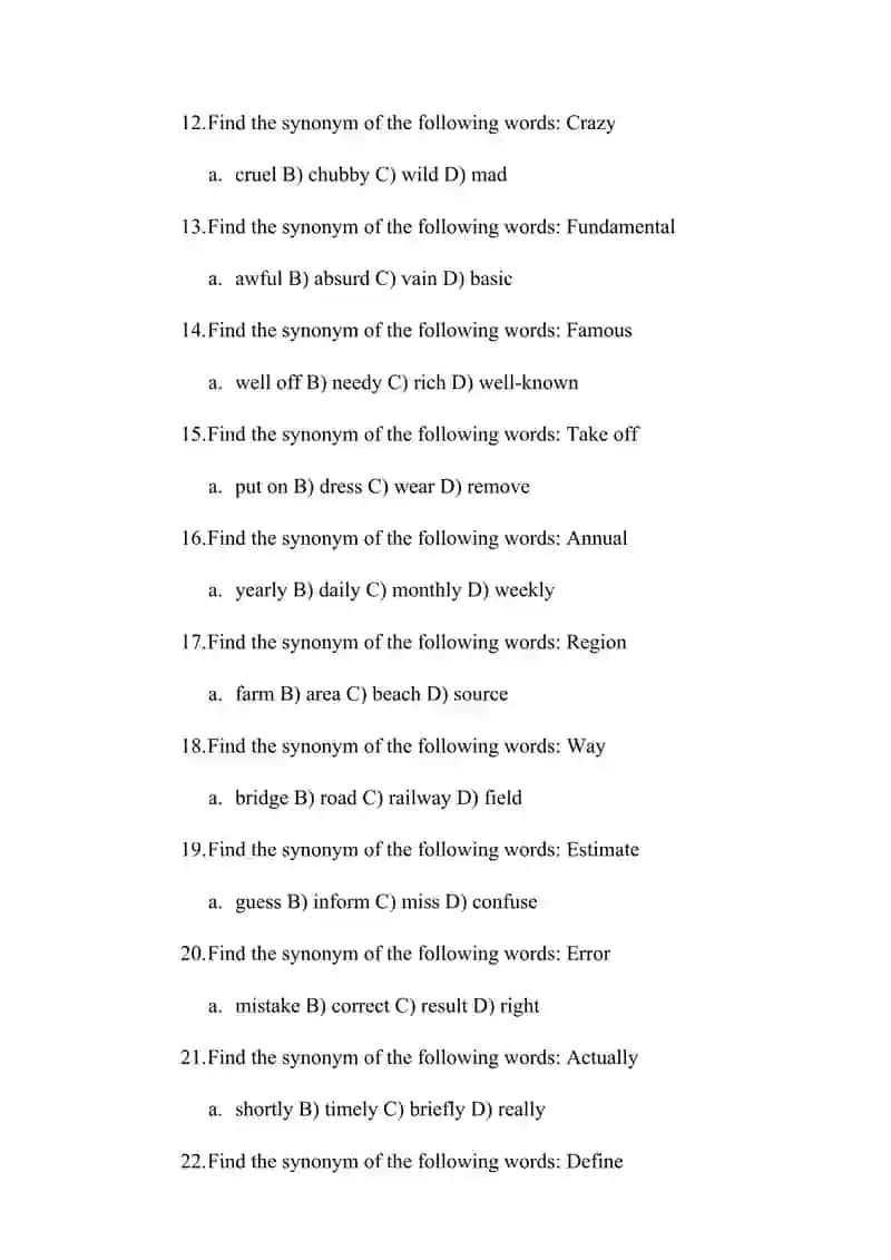 Synonym Practice Test 2