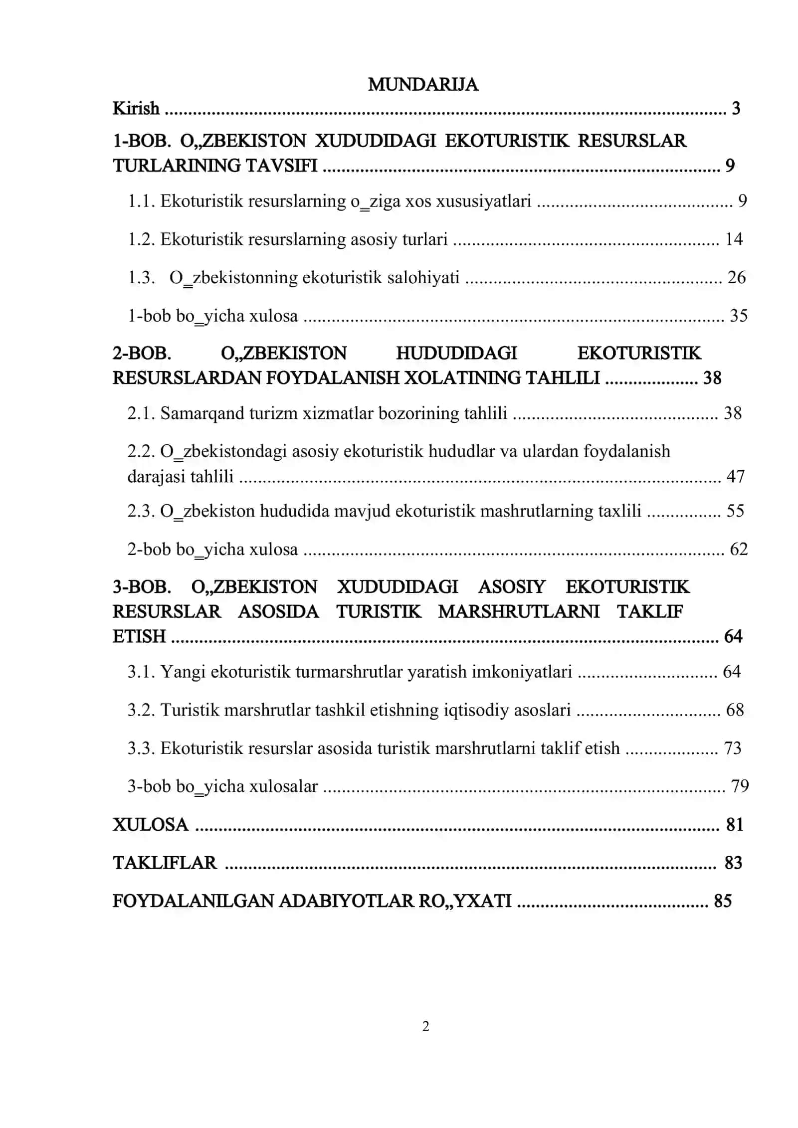 O„ZBEKISTON XUDUDIDAGI EKOTURISTIK RESURSLAR TURLARI 2