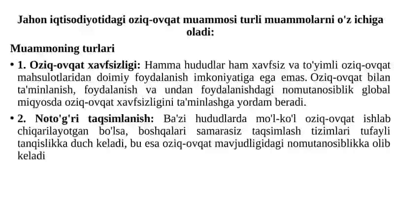 Jahon iqtisodiyotida oziq-ovqat muammosi 2