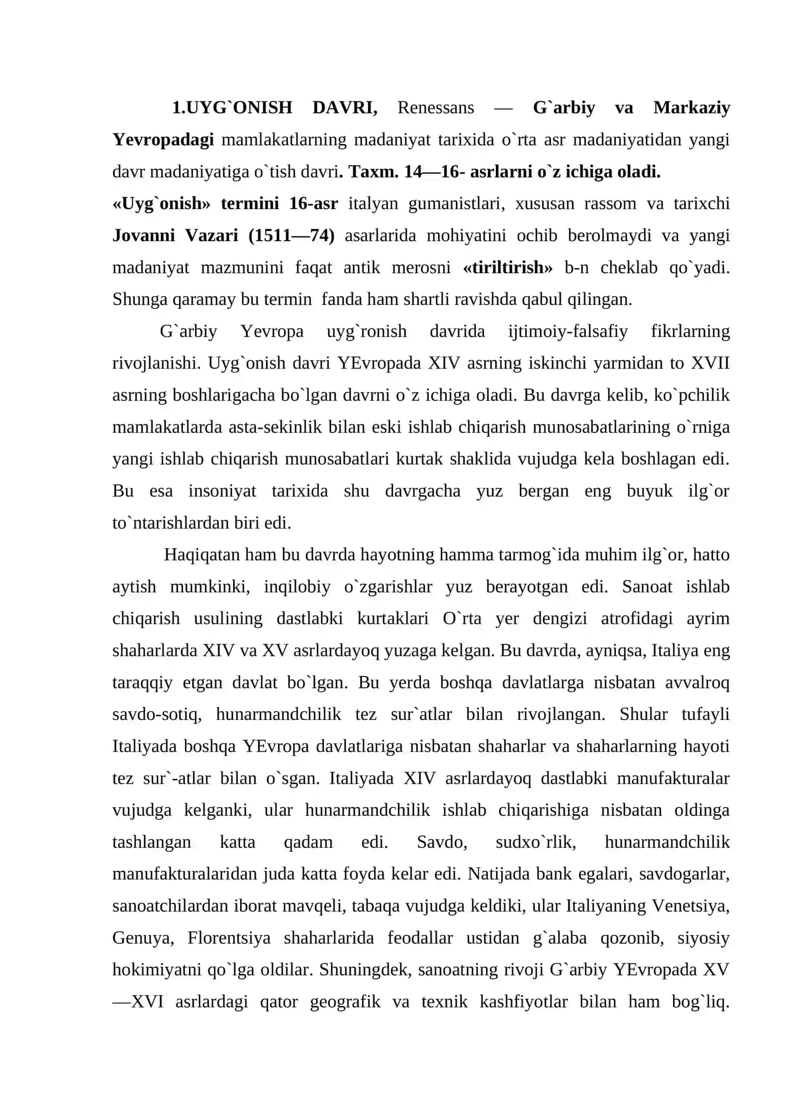 Uyg`onish davri XIV-XVI asrlar Yevropada ilmiy bilimlar rivojida уаngi davr 2