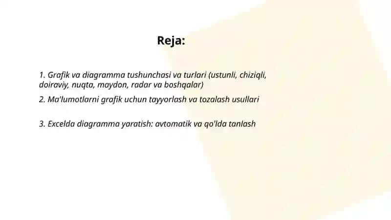 MS Excel elektron jadvalida Grafik va diagrammalardan foydalanishni o’rganish 2