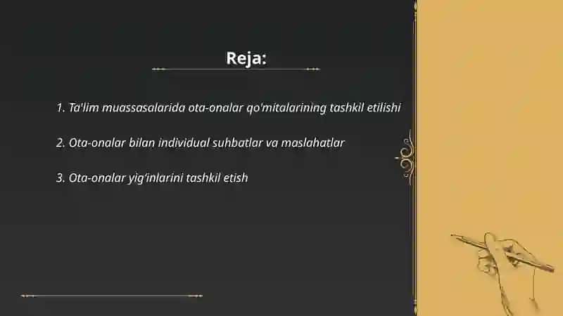 Ta'lim muassasasining ota-onalar va jamoatchilik bilan guruh tarkibidagi ishlash shakllari 2