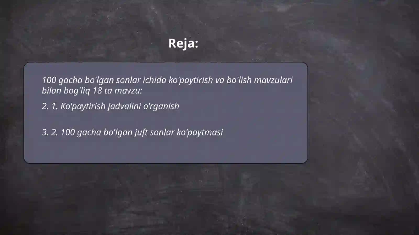 100 gacha bo'lgan sonlar ichida ko'paytirish va bo'lish 2