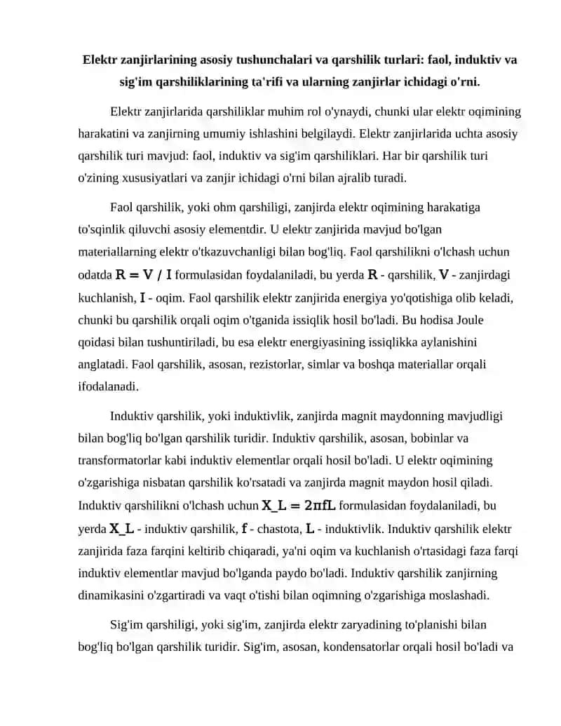 Elektr zanjirlarda faol, induktiv va sig'im qarshiliklari 2