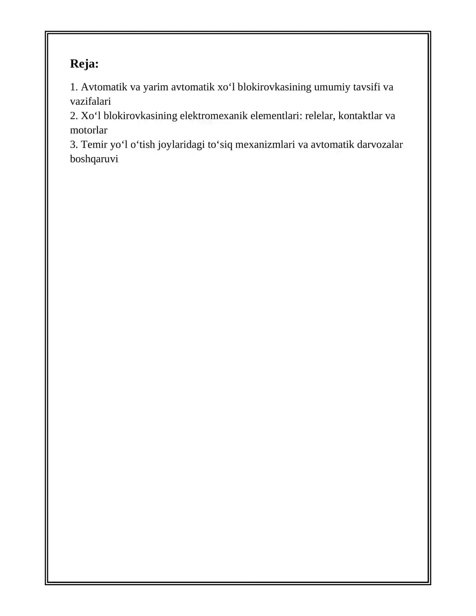 AVTOMATIK VA YARIM AVTOMATIK XO'L BLOKURORKASI. AVTOMATIK LEKOMATIV SIGNALIZATSIVASI VA AVTOSTOPLAR 2