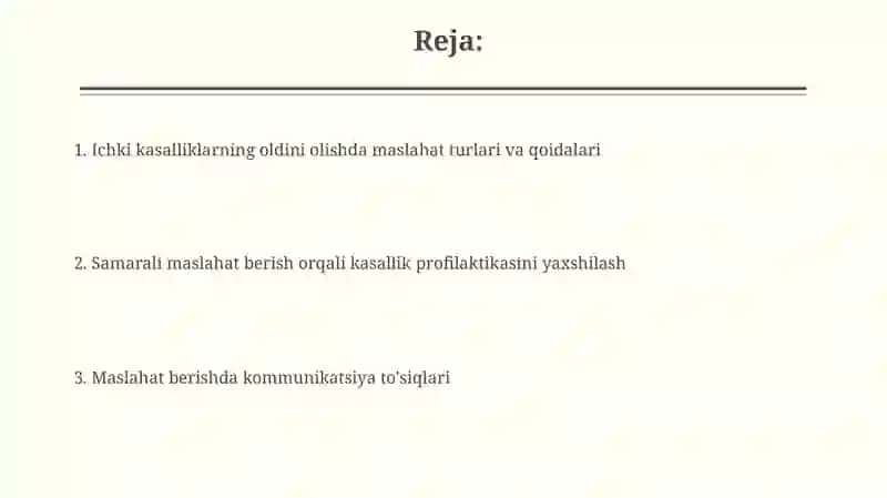 Ichki kasalliklar profilaktikasida maslahat turlari va qoidalari komunikatsion tosiqlar 2