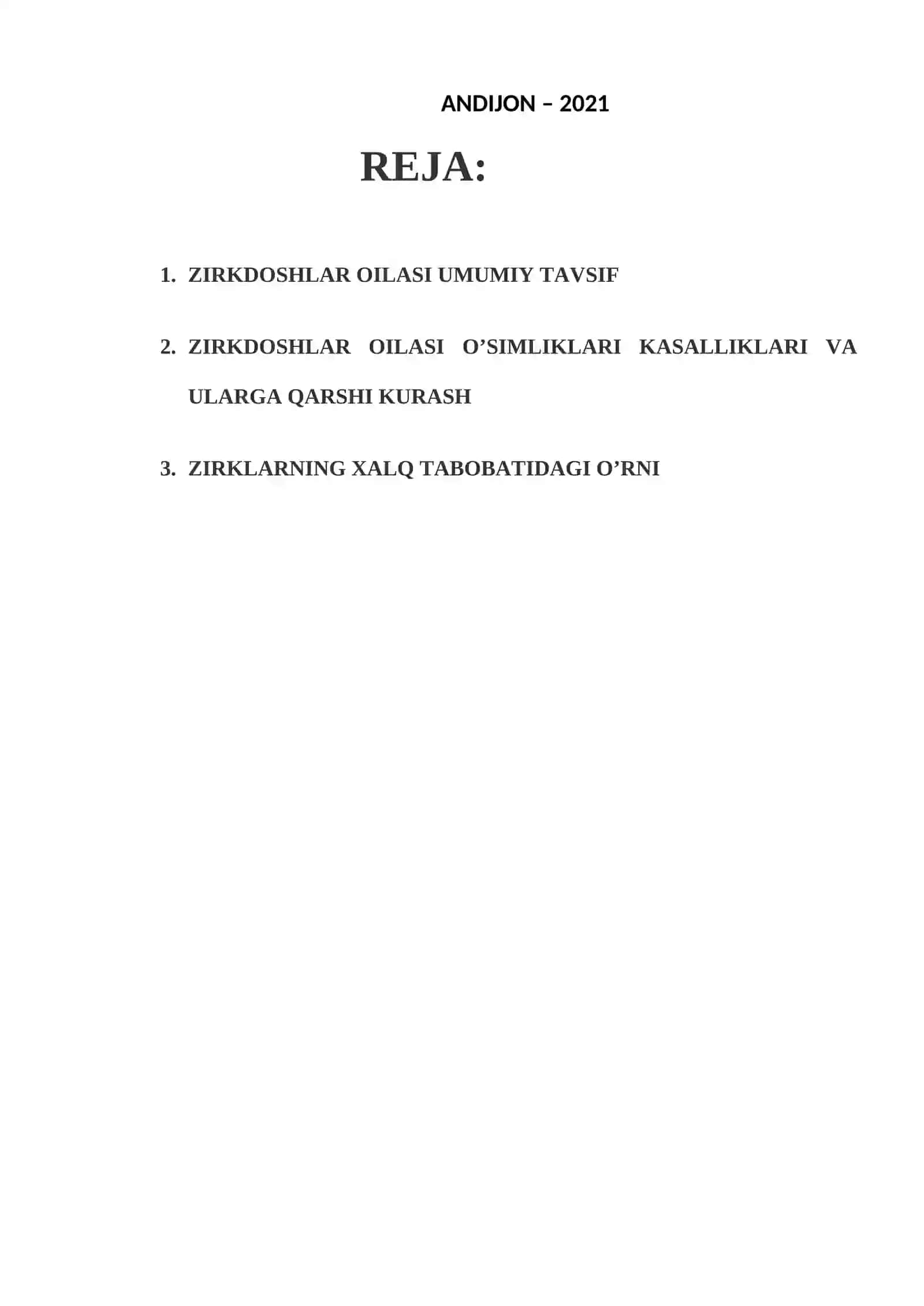 ZIRKDOSHLAR OILASI KURS ISHI 2