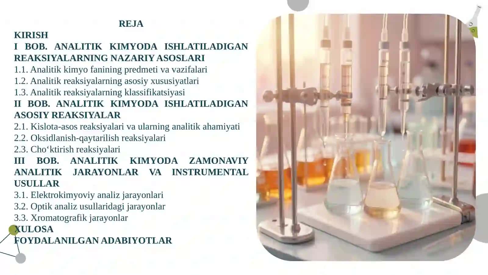 Analitik kimyo da ishlatiladigan reaksiyalar va jarayonlar 2