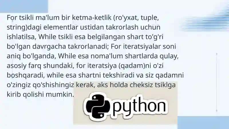 Python dasturlash tilda For va While farqi 2