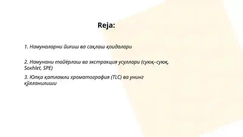 Органик кимйовий моддаларнинг лабараторяда тахлили 2