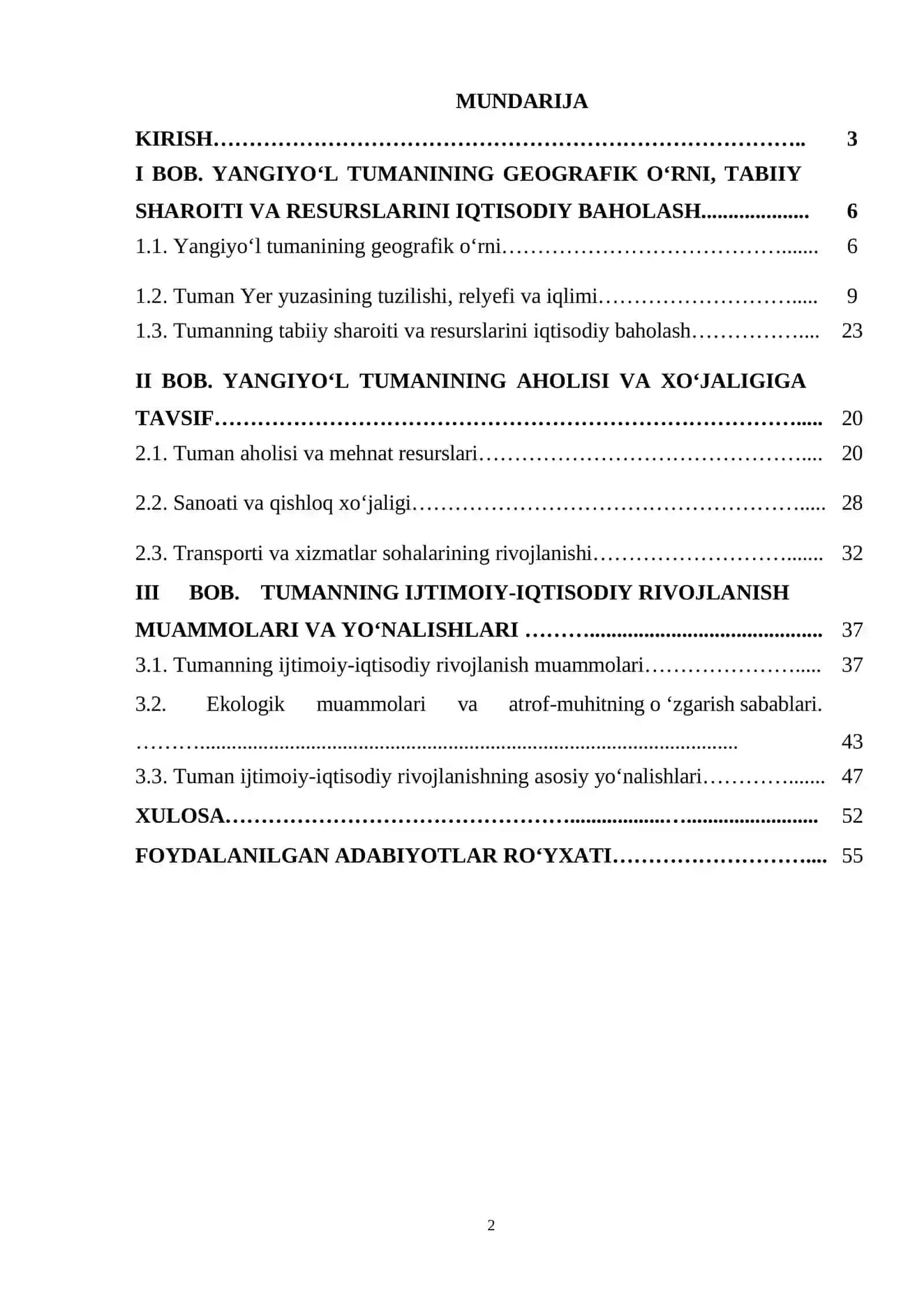 BMI . YANGIYO‘L TUMANIGA IQTISODIY VA IJTIMOIY GEOGRAFIK TAVSIF 2