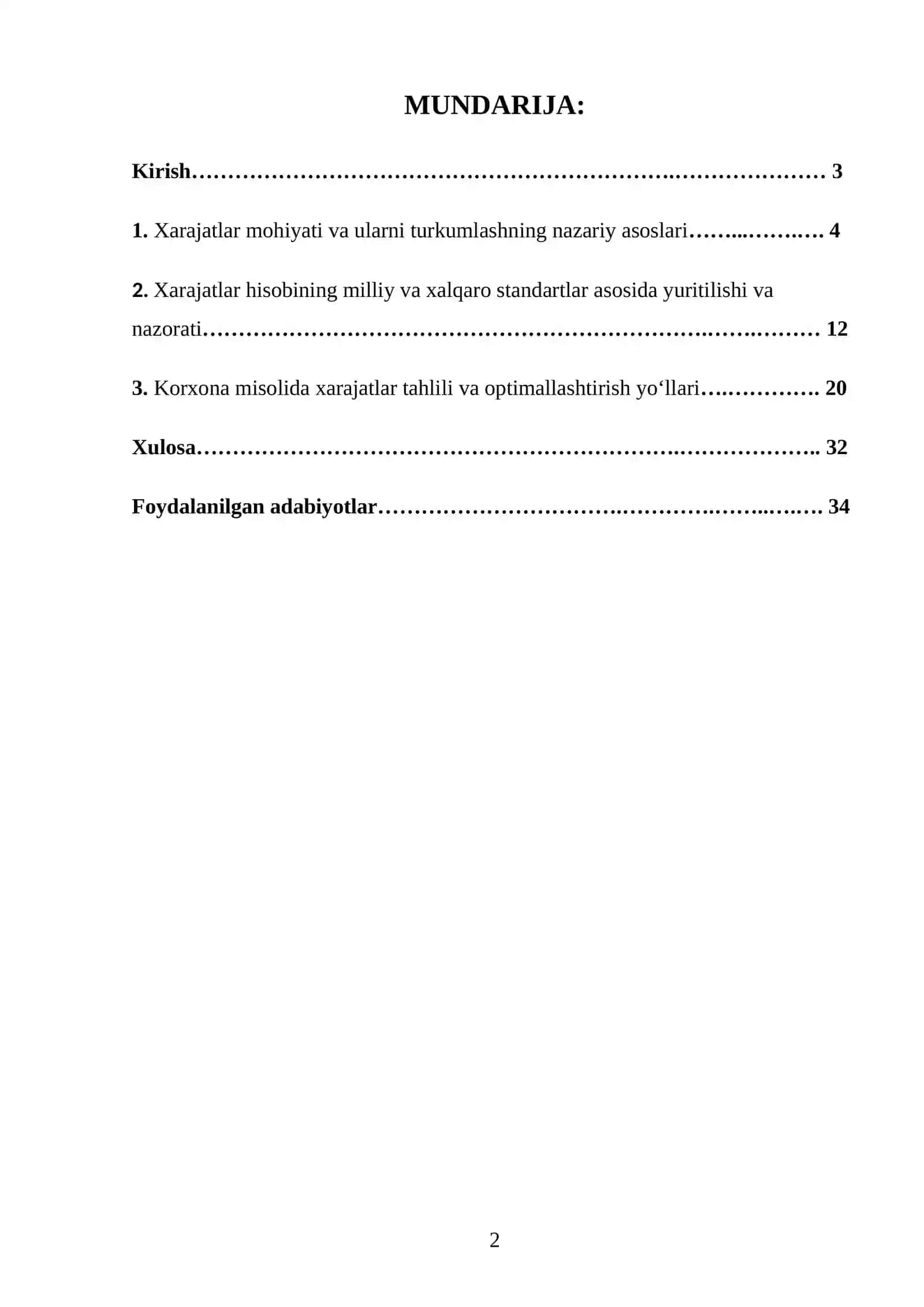 HARAJATLAR TURKUMLANISHI VA HISOBINING NAZARIY ASOSLARI 2