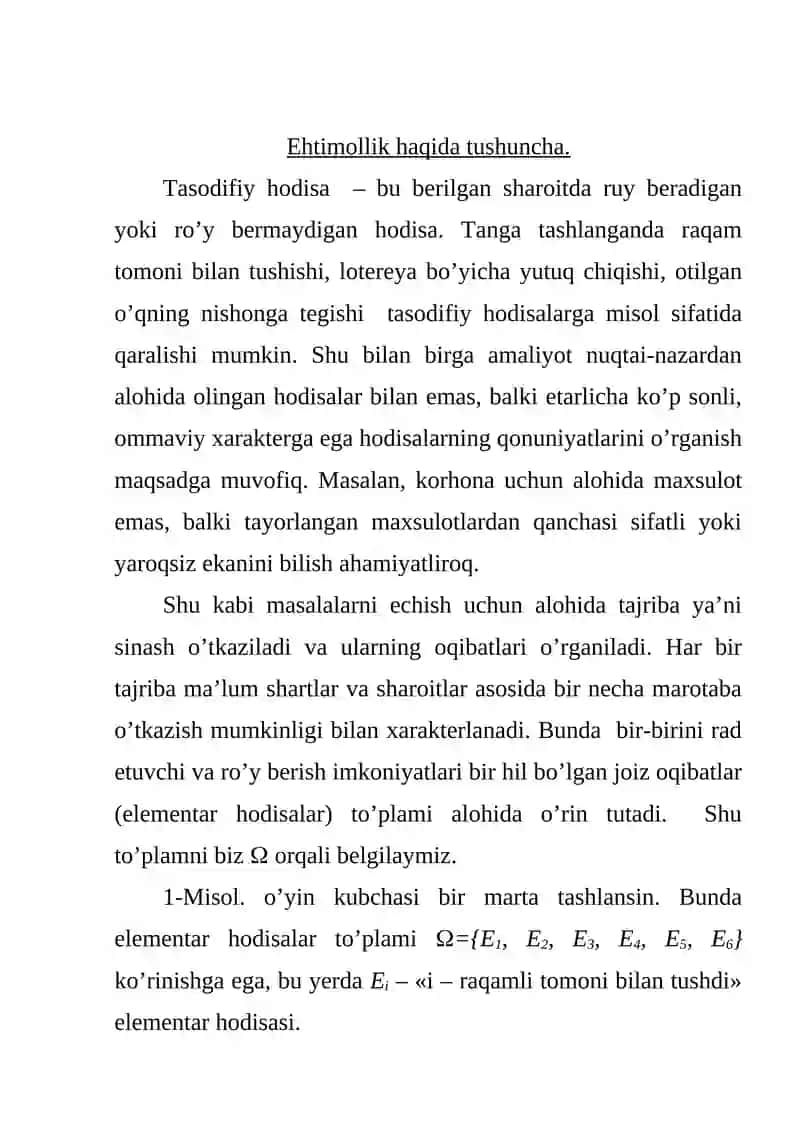 Ehtimollar nazariyasi va matematik statistika elementlari 2